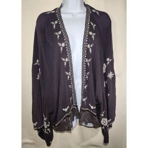 Free People Oversized XS Embroidered Kimono Open Front Duster Cardigan Boho